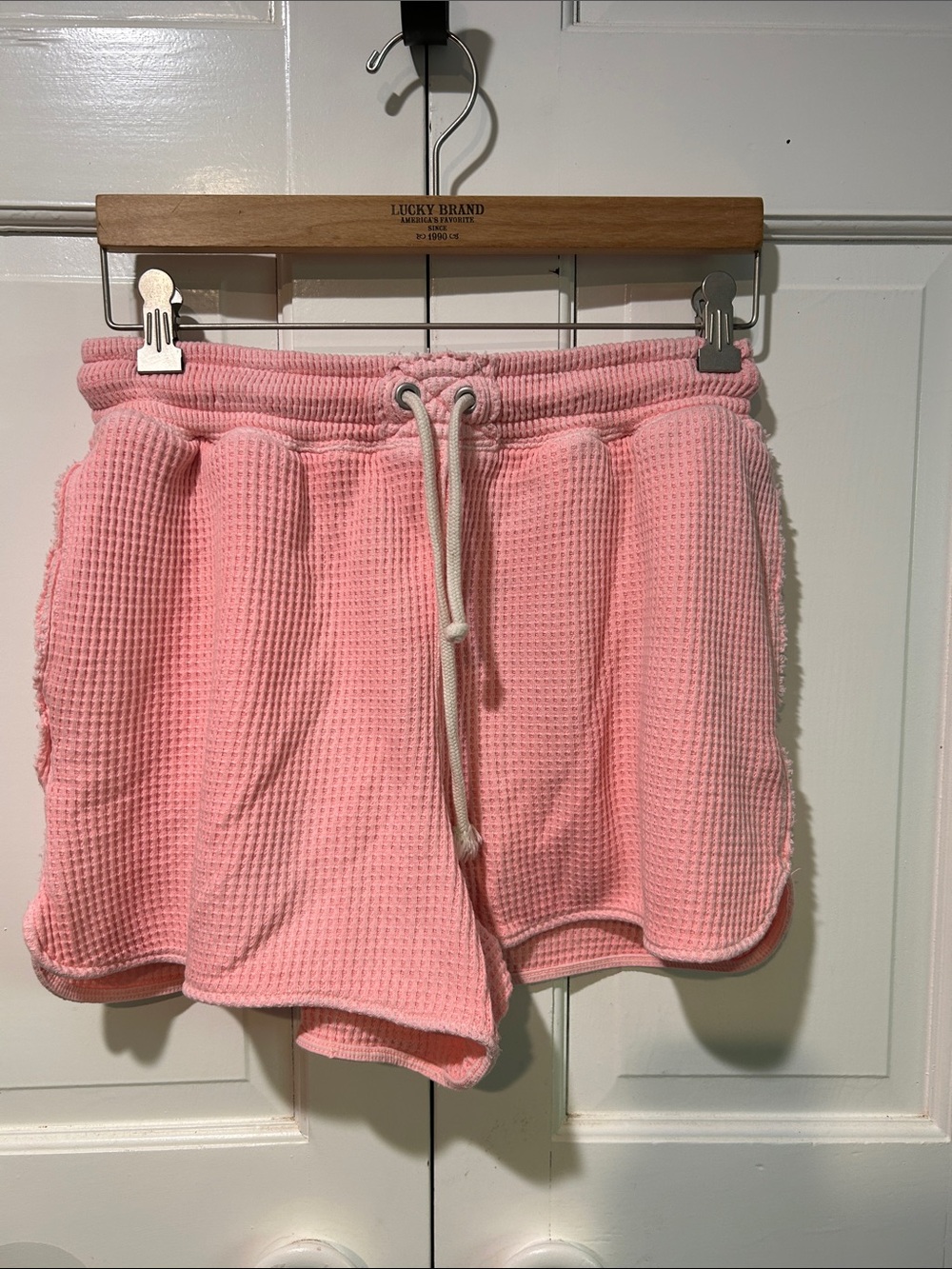 aerie Pink Waffle-Knit Drawstring Athletic Shorts beach lounge bright comfy